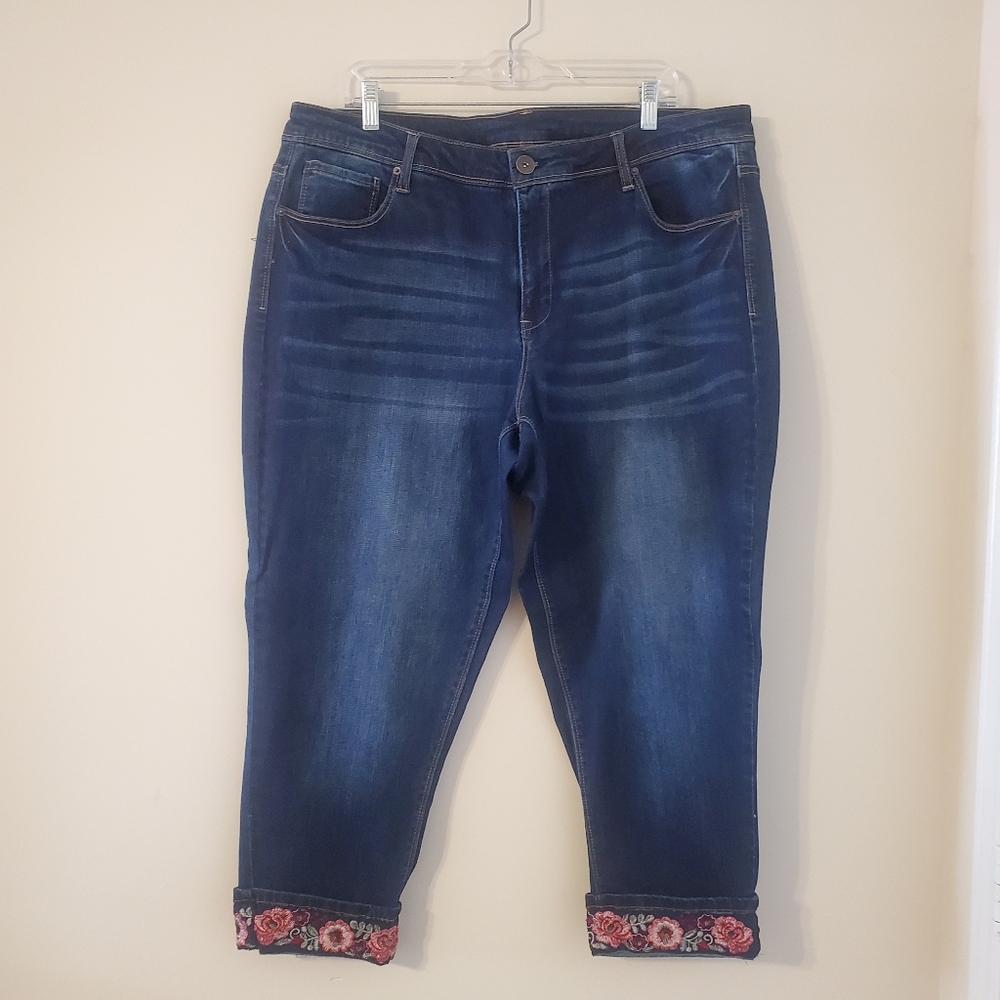 Terra & Sky High Rise Embroidered Crop Jeans